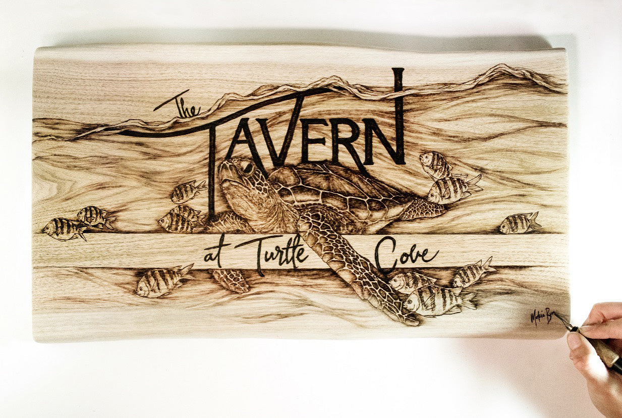 Green Turtle on Ash Wood - The Tavern at Turtle Cove Commission