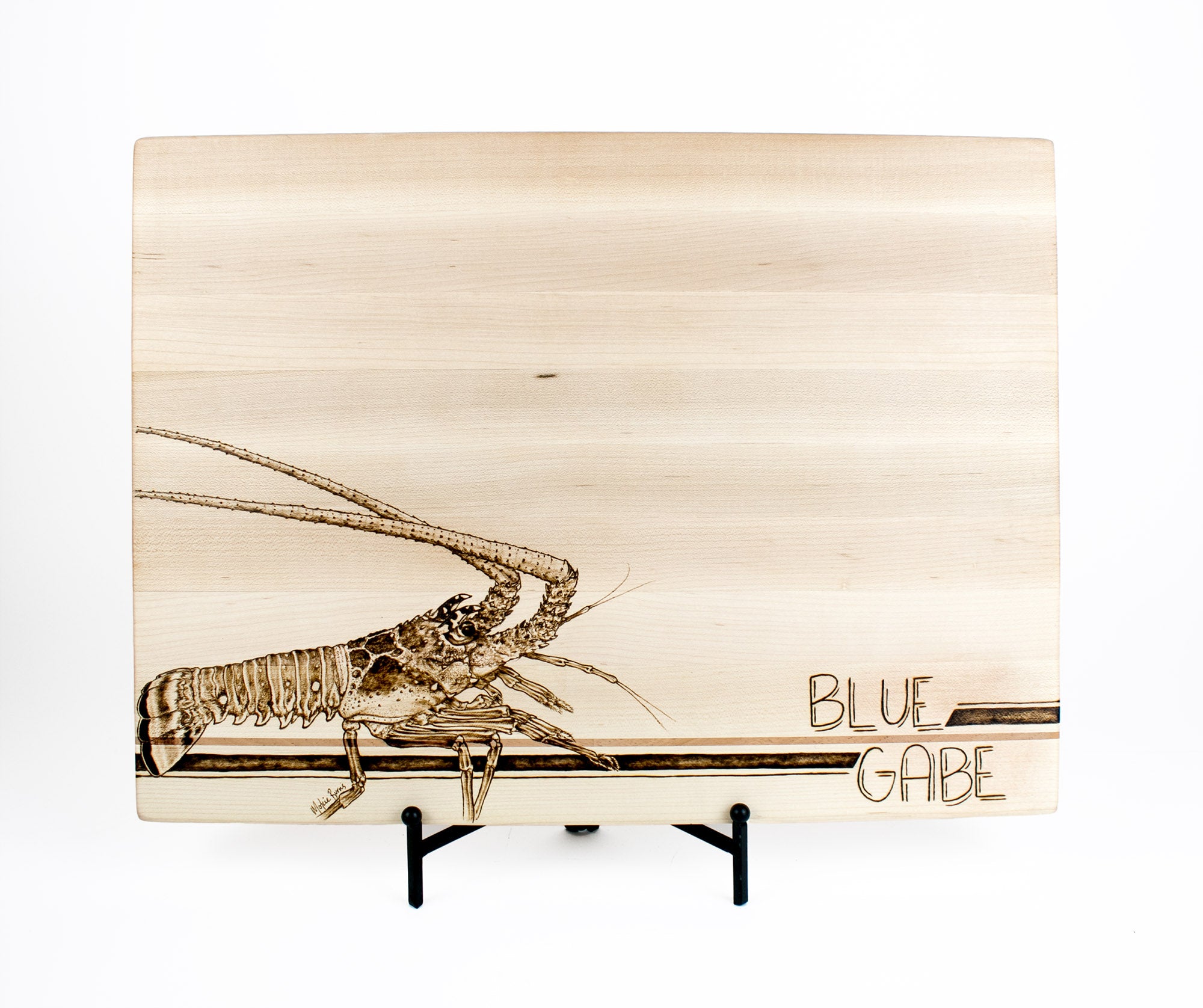 Florida Spiny Lobster wood burned original artwork by Mokie Burns - Maple Serving/Cutting Board for Blue Gabe