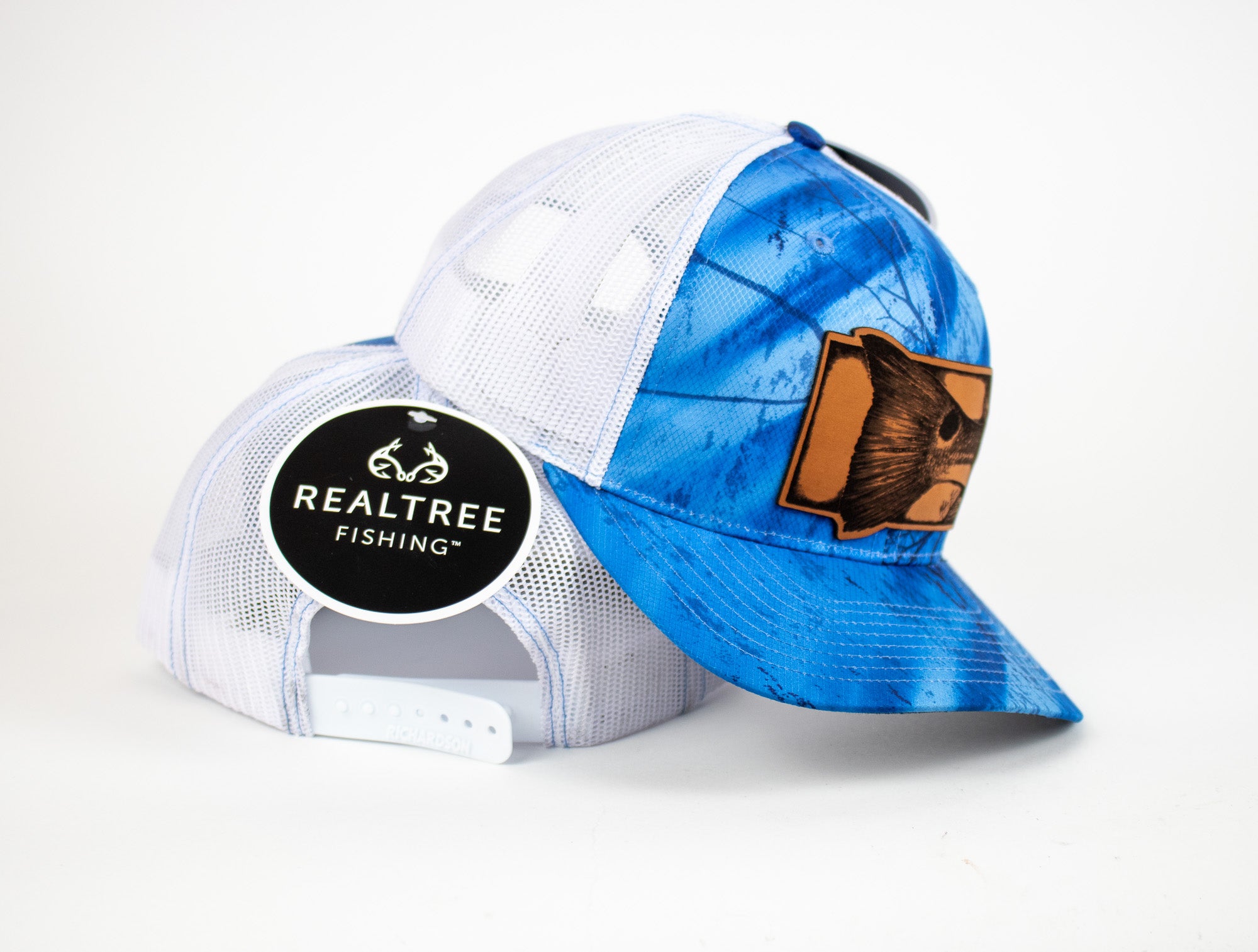 Camo Redfish Trucker Hat - Mid Profile + Classic Patch *Multiple Colors* Realtree Blue Camo