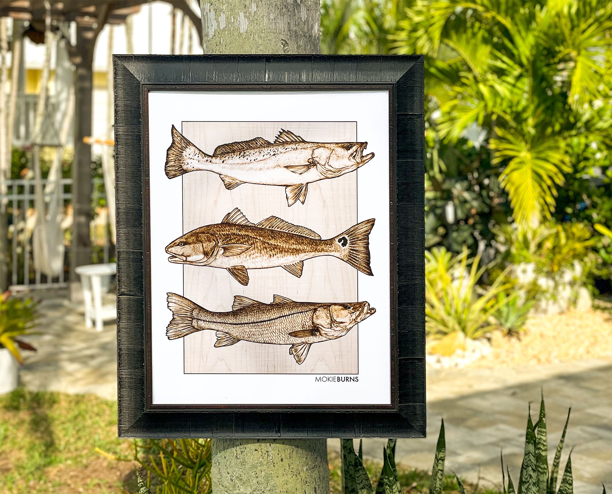 Inshore Slam [speckled seatrout, redfish and snook] - 19x25 Signed Poster  Print saltwater fishing artwork for man cave, housewarming gift or dorm room