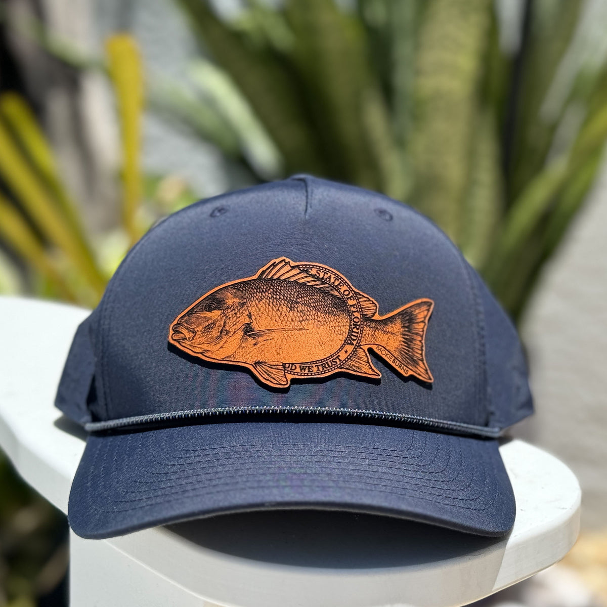 American Red Snapper Trucker Rope Hat - Snapback Fishing Cap with Laser Perforated Back &amp; Retro Nylon Rope