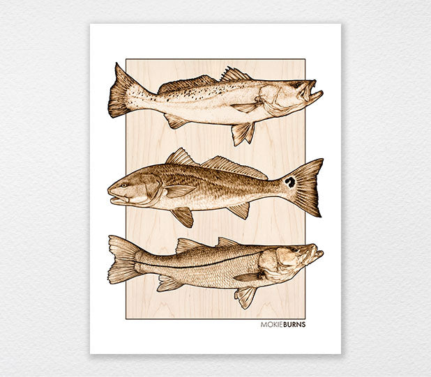 Inshore Slam [speckled seatrout, redfish and snook] - 19x25 Signed