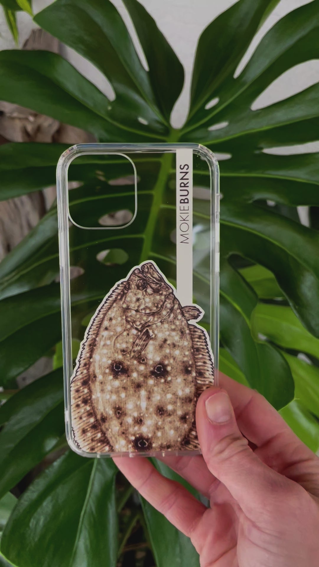 inshore fishing, gulf flounder mokie burns artwork as a unique clear iphone case - florida fishing, texas fishing and louisiana fishing gift