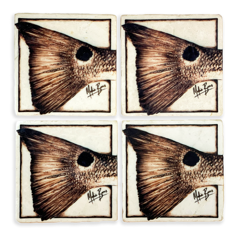 &quot;The O.G.&quot; Redfish Tail - Tumbled Stone Coasters [Set of 4]