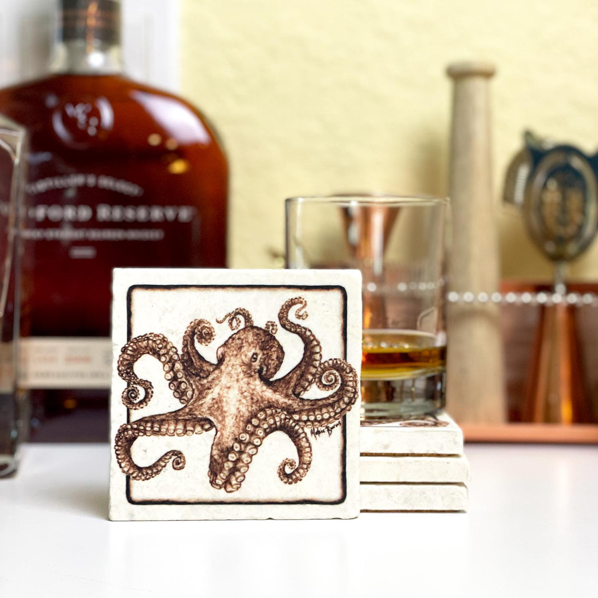 Octopus - Tumbled Stone Coasters [Set of 4]