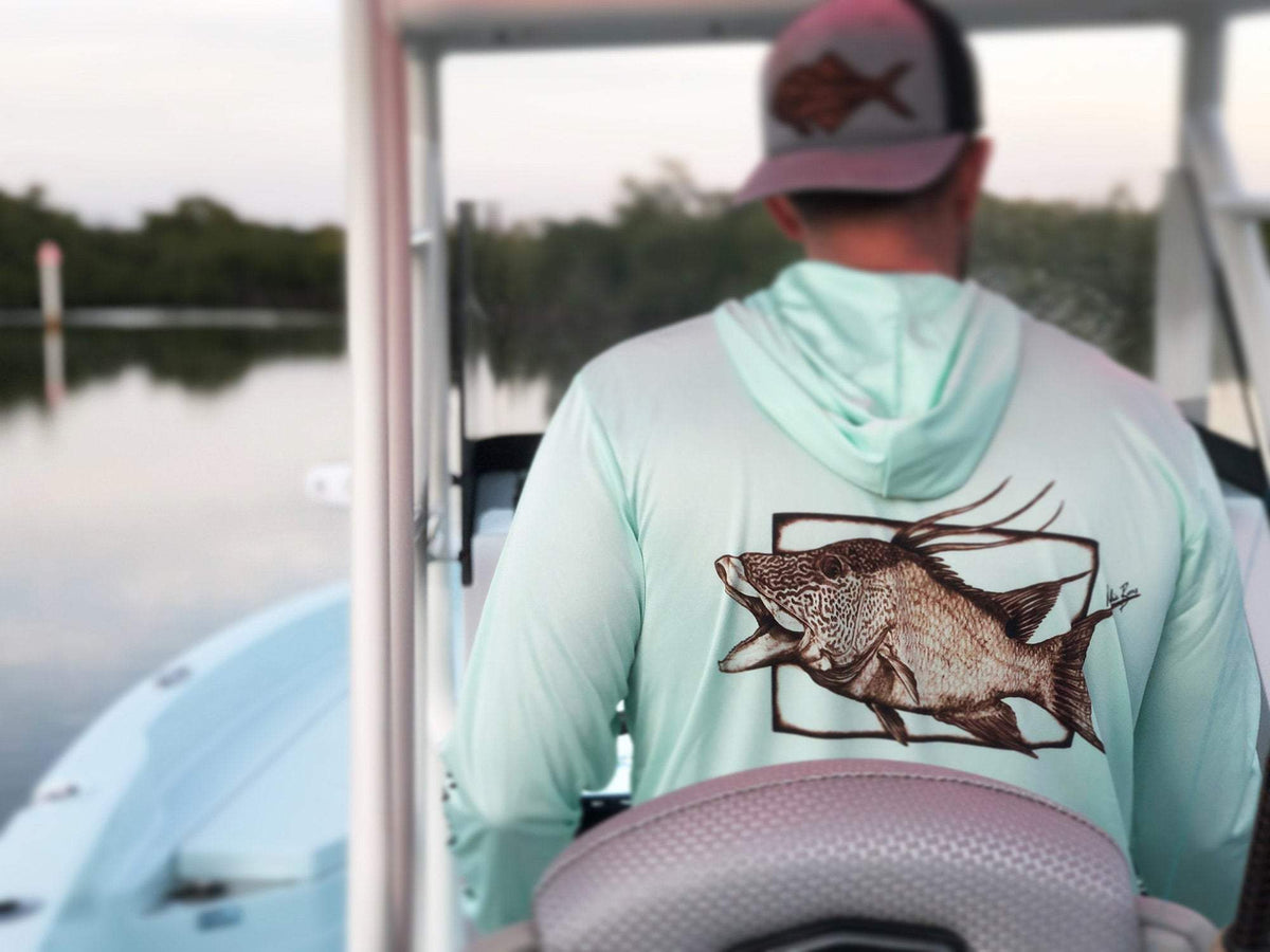 Unisex Hoodie Performance Fishing Shirt - Hogfish - mokieburns