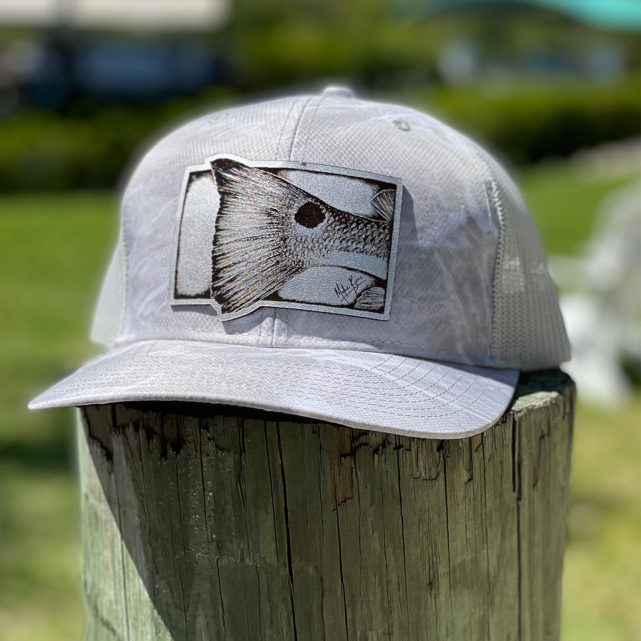 Redfish Trucker Hat- Genuine Leather Patch, fishing gifts for men, unique  fishing hat gift for dad, ladies patch hat, inshore fish, mokie b - Mokie  Burns