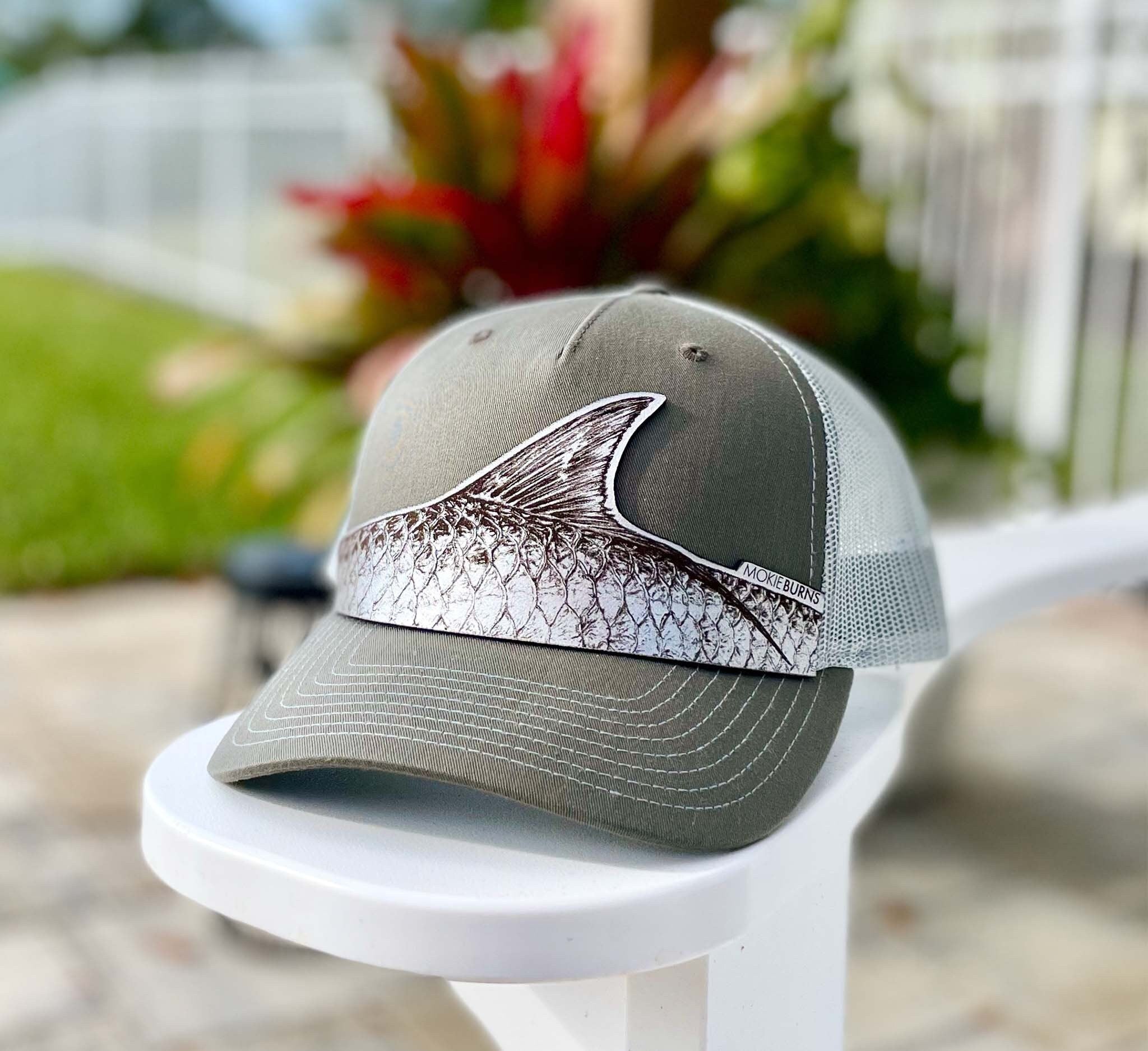 Tarpon Roll Fishing Trucker Hat- SILVER Genuine Leather Patch